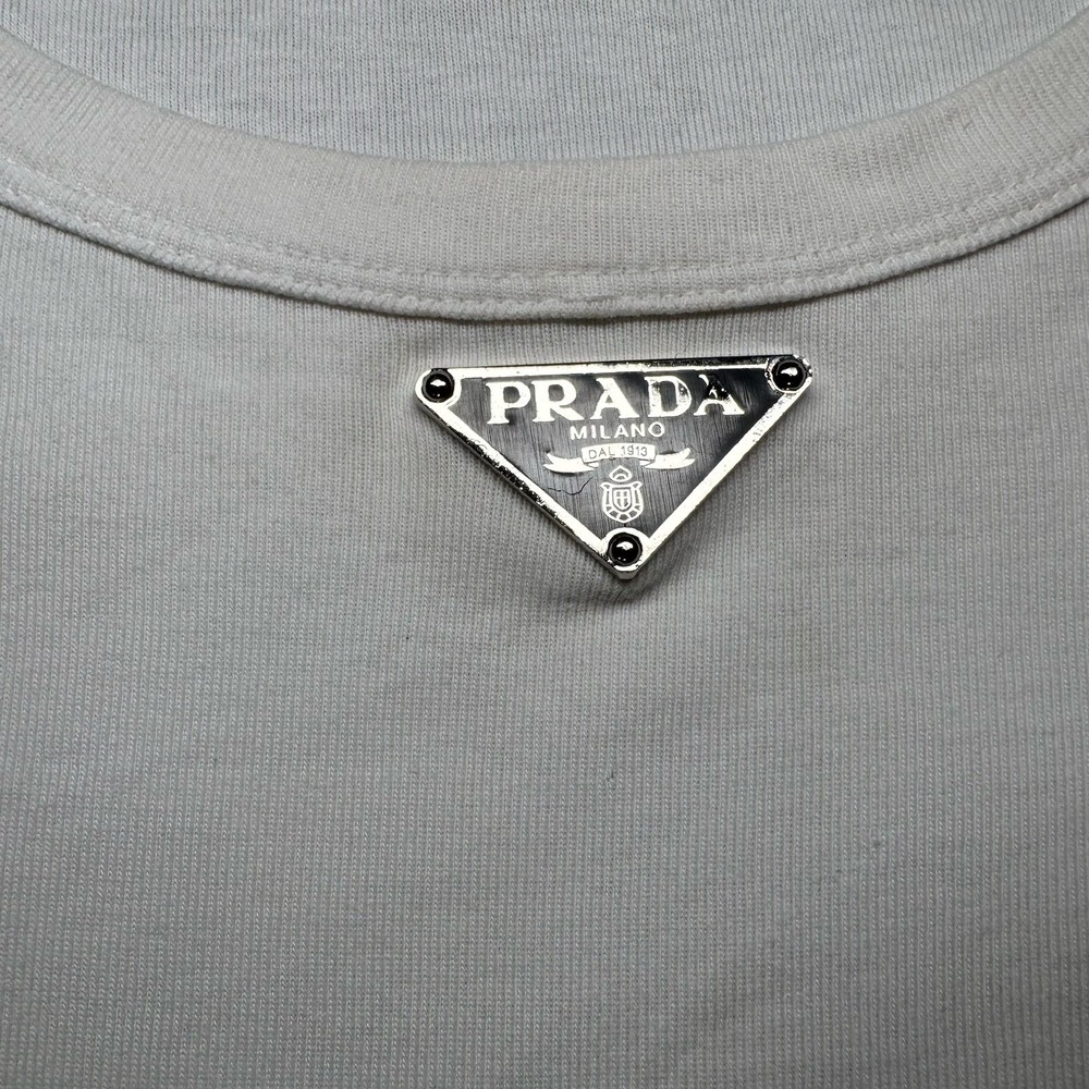 Prada White Triangle Logo T-Shirt Men's XXL Cotton Short Sleeve - Picture 3 of 9